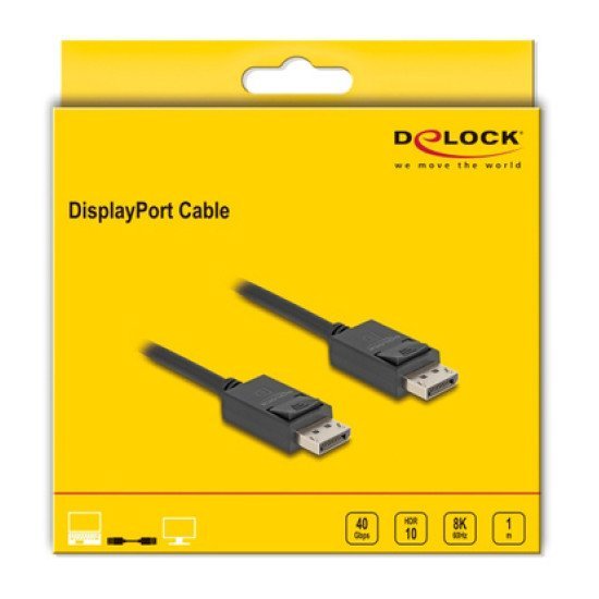 Delock Καλώδιο Displayport 2.1 80492, 8K/60Hz 4K/120Hz 40 Gbps 1M, Μαύρο Delock Καλώδιο Displayport 2.1 80492, 8K/60Hz 4K/120Hz 40 Gbps 1M, Μαύρο