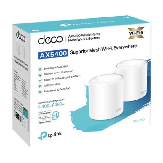 Tp-Link Home Mesh Wi-Fi System Deco X60, 5400Mbps Ax5400, Ver. 3.2, 2Τμχ Tp-Link Home Mesh Wi-Fi System Deco X60, 5400Mbps Ax5400, Ver. 3.2, 2Τμχ