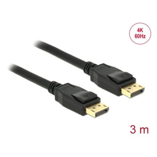 Delock Καλώδιο Displayport 1.2 83807, 4K/60Hz, 21.6 Gbps, 3M, Μαύρο Delock Καλώδιο Displayport 1.2 83807, 4K/60Hz, 21.6 Gbps, 3M, Μαύρο
