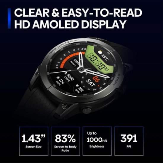 Zeblaze Smartwatch Stratos 3 Pro, Heart Rate, 1.43" Amoled, Gps, Μαύρο