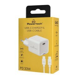 Powertech Φορτιστής Τοίχου Pt-1225 Με Καλώδιο, Usb-C, 33W, Gan, Λευκός Powertech Φορτιστής Τοίχου Pt-1225 Με Καλώδιο, Usb-C, 33W, Gan, Λευκός