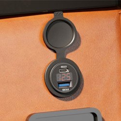 Powertech Πρίζα Usb Για Σκάφη & Οχήματα Ptl-005, Usb/Usb-C 36W, Με Οθόνη