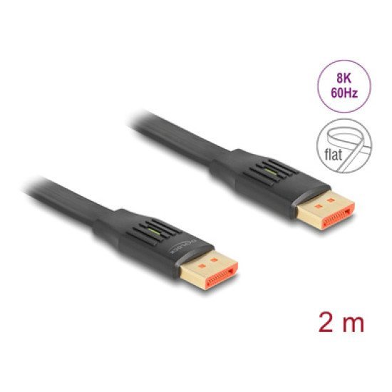 Delock Καλώδιο Displayport 81006, Flat, 8K/60Hz 32.4 Gbps Hdr, 2M, Μαύρο Delock Καλώδιο Displayport 81006, Flat, 8K/60Hz 32.4 Gbps Hdr, 2M, Μαύρο
