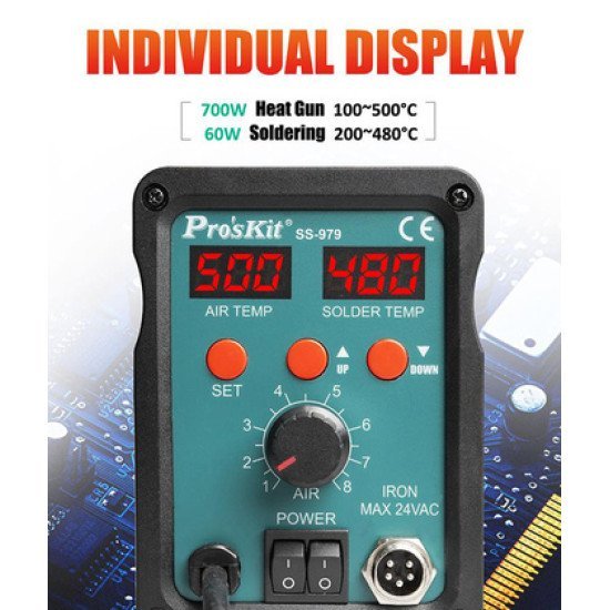 Proskit Σταθμός Συγκόλλησης Ss-979B, Κολλητήρι/Air Gun, 760W, 200-480 °C Proskit Σταθμός Συγκόλλησης Ss-979B, Κολλητήρι/Air Gun, 760W, 200-480 °C