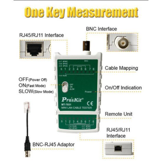 Proskit Tester Καλωδίων Δικτύου Mt-7031 Για Rj45/11/12/22 & Bnc