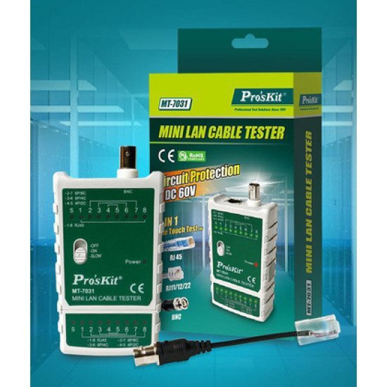 Proskit Tester Καλωδίων Δικτύου Mt-7031 Για Rj45/11/12/22 & Bnc