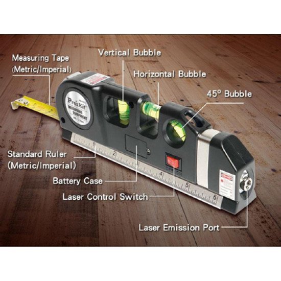 Proskit Γραμμικό Αλφάδι Laser Pd-161-C Με Κόκκινη Δέσμη, Μετροταινία