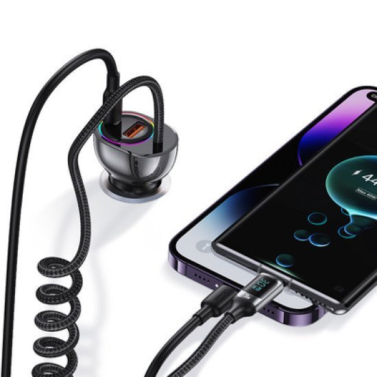 Usams Φορτιστής Αυτοκινήτου Us-Cc192 Με Καλώδιο, Usb/Usb-C, 60W, Μαύρος