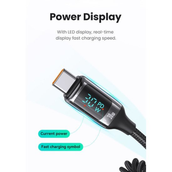 Usams Φορτιστής Αυτοκινήτου Us-Cc192 Με Καλώδιο, Usb/Usb-C, 60W, Μαύρος