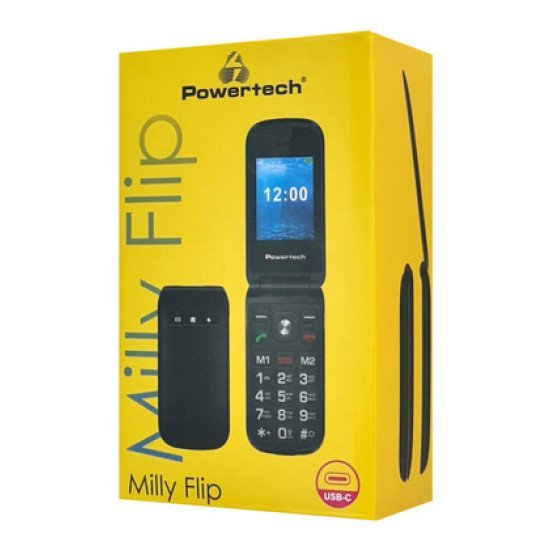 Powertech Κινητό Τηλέφωνο Milly Flip, 2.4", Dual Sim, Πλήκτρο Sos, Μαύρο