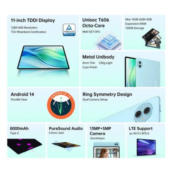 Teclast Tablet P50, 11", 6/128Gb, 4G, Android 14, 8000Mah, Μπλε Teclast Tablet P50, 11", 6/128Gb, 4G, Android 14, 8000Mah, Μπλε