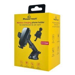 Powertech Ασύρματος Φορτιστής & Βάση Αυτοκινήτου Pt-1271, 15W, Μαύρος