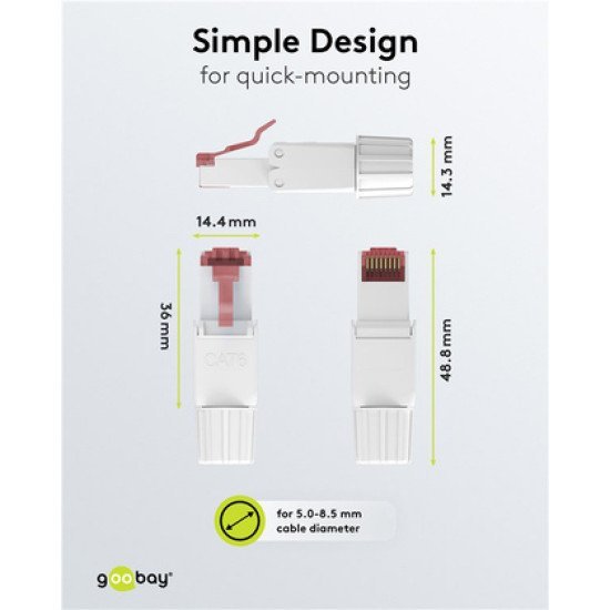 Goobay Βύσμα Rj45 65942, Cat 6 Utp, Tool-Free, Λευκό Goobay Βύσμα Rj45 65942, Cat 6 Utp, Tool-Free, Λευκό