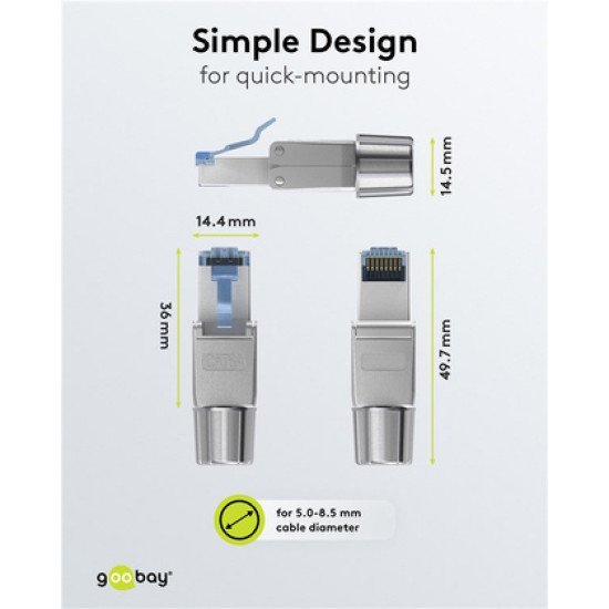 Goobay Βύσμα Rj45 65939, Cat 6A Stp, Tool-Free, Ασημί Goobay Βύσμα Rj45 65939, Cat 6A Stp, Tool-Free, Ασημί