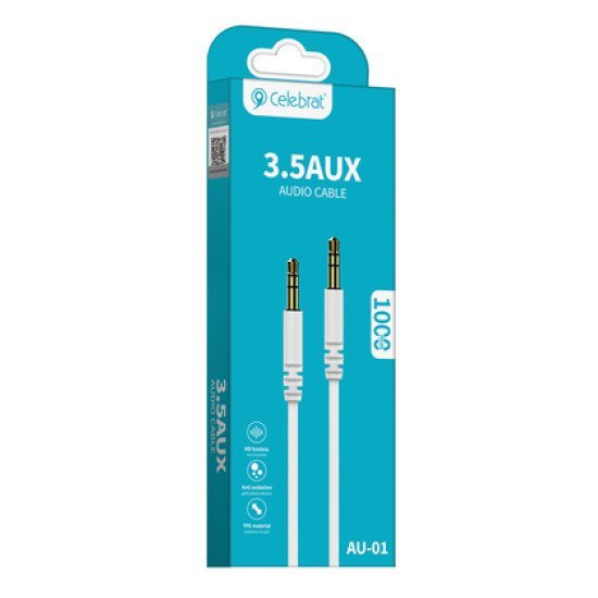 Celebrat Καλώδιο Ήχου 3.5Mm Au-01, Aux, 1M, Λευκό Celebrat Καλώδιο Ήχου 3.5Mm Au-01, Aux, 1M, Λευκό