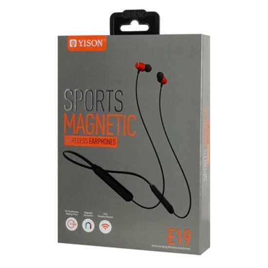 Yison Earphones E19 Με Μαγνήτη, Bluetooth, 10Mm, 130Mah, Κόκκινα