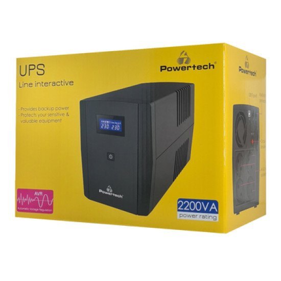 Powertech Ups Line Interactive Pt-1298 Με Οθόνη, 2200Va, 1320W, 4X Schuko, 2X Rj45/Rj11, Usb Type B