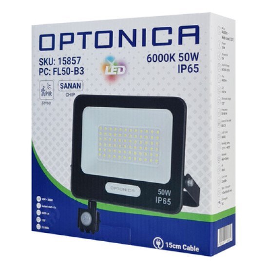 Optonica Led Προβολέας 15857 Με Αισθητήρα Κίνησης, 50W, 6000K, Ip65