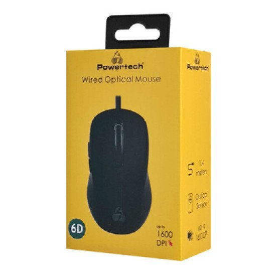 Powertech Ενσύρματο Ποντίκι Pt-1290, Οπτικό, Έως 1600Dpi, Μαύρο