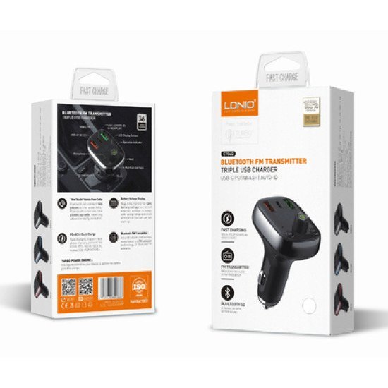 Ldnio Fm Transmitter & Φορτιστής C704Q, 2X Usb/1X Usb-C, 36W, Bluetooth, Μαύρο Ldnio Fm Transmitter & Φορτιστής C704Q, 2X Usb/1X Usb-C, 36W, Bluetooth, Μαύρο