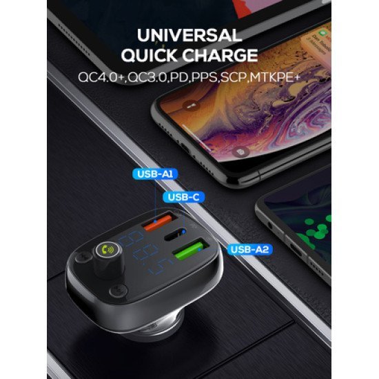 Ldnio Fm Transmitter & Φορτιστής C704Q, 2X Usb/1X Usb-C, 36W, Bluetooth, Μαύρο Ldnio Fm Transmitter & Φορτιστής C704Q, 2X Usb/1X Usb-C, 36W, Bluetooth, Μαύρο