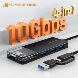 Cabletime Usb Hub Ct-Hubt5-Pb, 4X Θυρών, 10Gbps, Usb/Usb-C Σύνδεση, Μαύρο Cabletime Usb Hub Ct-Hubt5-Pb, 4X Θυρών, 10Gbps, Usb/Usb-C Σύνδεση, Μαύρο