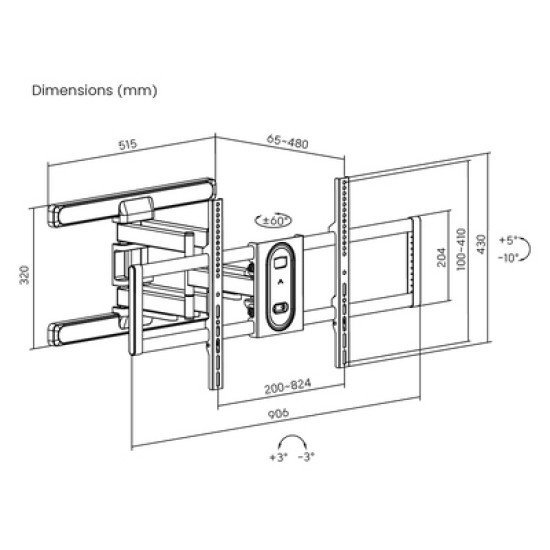 Powertech Επιτοίχια Βάση Pt-1280 Για Τηλεόραση 43-100", Full Motion, 60Kg Powertech Επιτοίχια Βάση Pt-1280 Για Τηλεόραση 43-100", Full Motion, 60Kg
