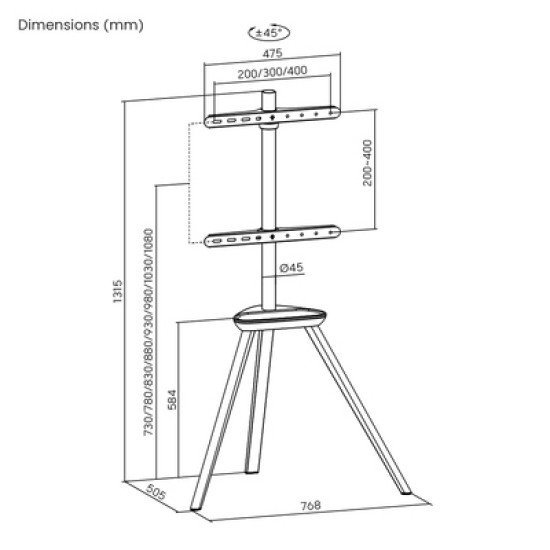 Brateck Βάση Δαπέδου Fs35-44F-02 Για Τηλεόραση 45-65" Έως 40Kg, Με Ράφι Brateck Βάση Δαπέδου Fs35-44F-02 Για Τηλεόραση 45-65" Έως 40Kg, Με Ράφι