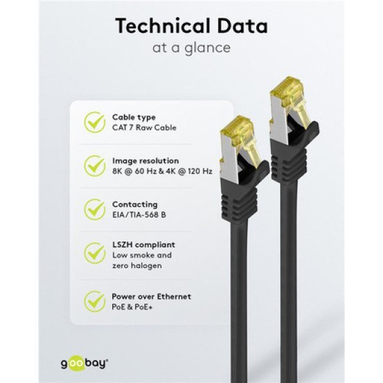 Goobay Καλώδιο Δικτύου 91581, Cat 7 S/Ftp, Copper, 10Gbps, 0.50M, Μαύρο Goobay Καλώδιο Δικτύου 91581, Cat 7 S/Ftp, Copper, 10Gbps, 0.50M, Μαύρο