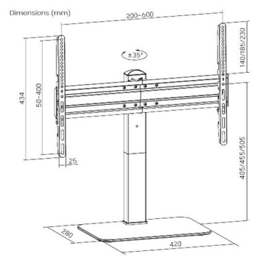 Powertech Επιτραπέζια Βάση Pt-1328 Για Τηλεόραση 37-70", 40Kg Powertech Επιτραπέζια Βάση Pt-1328 Για Τηλεόραση 37-70", 40Kg