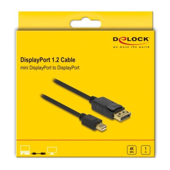 Delock Καλώδιο Mini Displayport Σε Displayport 82698, 4K/60Hz, 21.6 Gbps, 1M, Μαύρο Delock Καλώδιο Mini Displayport Σε Displayport 82698, 4K/60Hz, 21.6 Gbps, 1M, Μαύρο