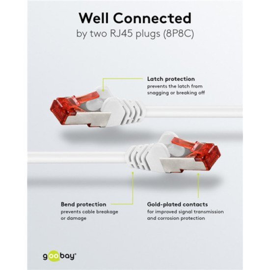 Goobay Καλώδιο Δικτύου 92462, Cat 6 S/Ftp, Copper, 250Mhz, 0.15M, Λευκό Goobay Καλώδιο Δικτύου 92462, Cat 6 S/Ftp, Copper, 250Mhz, 0.15M, Λευκό