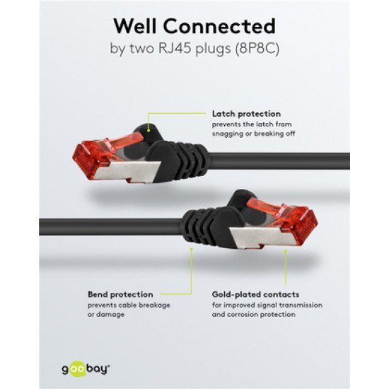 Goobay Καλώδιο Δικτύου 92459, Cat 6 S/Ftp, Copper, 250Mhz, 0.15M, Μαύρο Goobay Καλώδιο Δικτύου 92459, Cat 6 S/Ftp, Copper, 250Mhz, 0.15M, Μαύρο