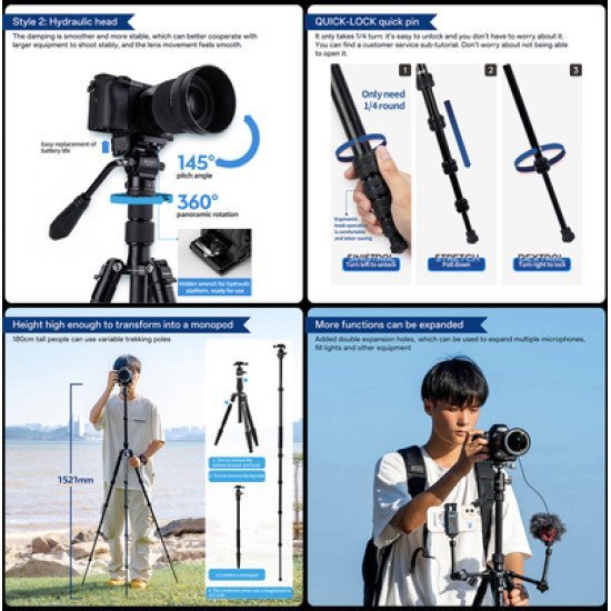 Fotopro Τρίποδο Φωτογράφισης X-Go Gecko E2, Πτυσσόμενο Έως 146.1Cm, Έως 8Kg, Μαύρο Fotopro Τρίποδο Φωτογράφισης X-Go Gecko E2, Πτυσσόμενο Έως 146.1Cm, Έως 8Kg, Μαύρο