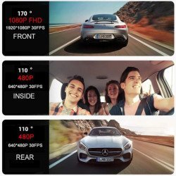 Powertech Κάμερες Αυτοκινήτου Pt-1331, Μπροστινή/Καμπίνας/Οπισθοπορείας, 2" Οθόνη, 1080P/480P