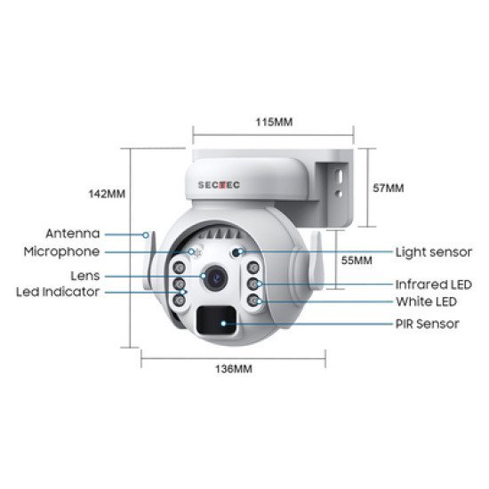 Sectec Smart Ηλιακή Κάμερα St-515C-3M-5W, 3Mp, Wifi, Sd, Ptz, Ip65