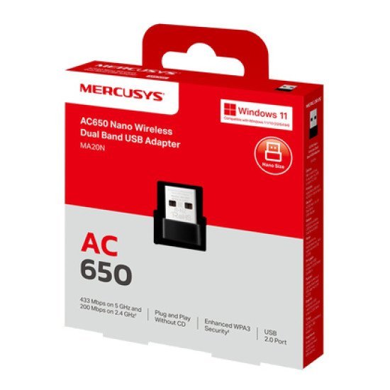 Mercusys Ασύρματος Usb Αντάπτορας Δικτύου Ma20N, 650Mbps Ac650, Ver 1.0 Mercusys Ασύρματος Usb Αντάπτορας Δικτύου Ma20N, 650Mbps Ac650, Ver 1.0
