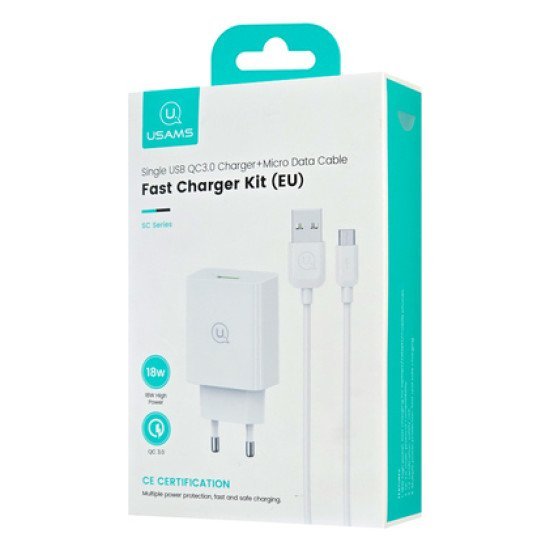 Usams Φορτιστής Τοίχου Scxltz01 Με Καλώδιο Micro Usb, Usb, 18W, Λευκός Usams Φορτιστής Τοίχου Scxltz01 Με Καλώδιο Micro Usb, Usb, 18W, Λευκός