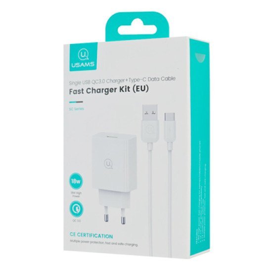 Usams Φορτιστής Τοίχου Scxltz02 Με Καλώδιο Usb-C, Usb, 18W, Λευκός Usams Φορτιστής Τοίχου Scxltz02 Με Καλώδιο Usb-C, Usb, 18W, Λευκός