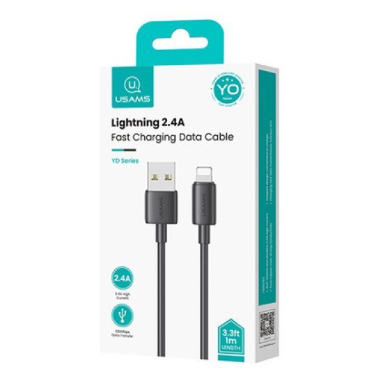 Usams Καλώδιο Lightning Σε Usb Us-Sj709, 12W, 480Mbps, 1M, Μαύρο