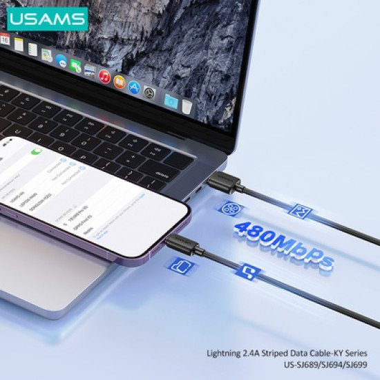 Usams Καλώδιο Lightning Σε Usb Us-Sj689, 12W, 480Mbps, 1M, Λευκό Usams Καλώδιο Lightning Σε Usb Us-Sj689, 12W, 480Mbps, 1M, Λευκό