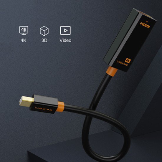Cabletime Αντάπτορας Mini Displayport Σε Hdmi Ct-Av589-02G4K, 4K/30Hz, Μαύρος Cabletime Αντάπτορας Mini Displayport Σε Hdmi Ct-Av589-02G4K, 4K/30Hz, Μαύρος