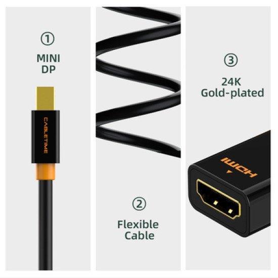 Cabletime Αντάπτορας Mini Displayport Σε Hdmi Ct-Av589-02G4K, 4K/30Hz, Μαύρος Cabletime Αντάπτορας Mini Displayport Σε Hdmi Ct-Av589-02G4K, 4K/30Hz, Μαύρος