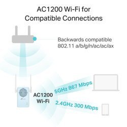 Tp-Link Wifi Range Extender Re365 Με Passthrough, Ac1200 1200Mbps, Ver. 3.0