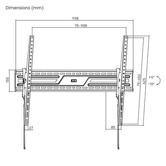 Powertech Επιτοίχια Βάση Pt-1368 Για Τηλεόραση 43-100", Έως 75Kg, Ρυθμιζόμενη Κλίση Powertech Επιτοίχια Βάση Pt-1368 Για Τηλεόραση 43-100", Έως 75Kg, Ρυθμιζόμενη Κλίση
