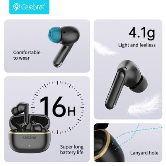 Celebrat Earphones Με Θήκη Φόρτισης Wd03, True Wireless, 13Mm, 30/300Mah, Μαύρα Celebrat Earphones Με Θήκη Φόρτισης Wd03, True Wireless, 13Mm, 30/300Mah, Μαύρα