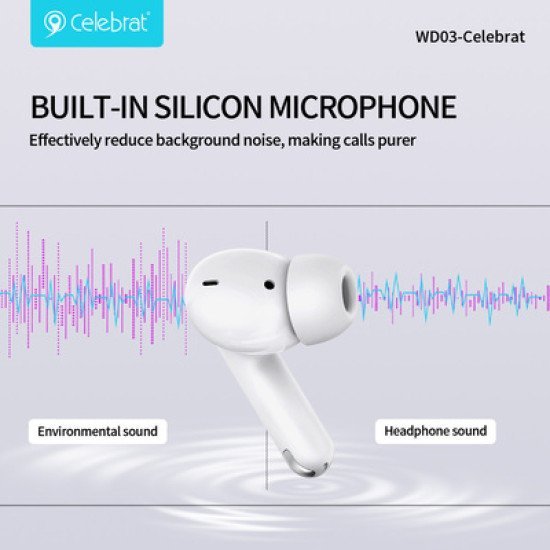 Celebrat Earphones Με Θήκη Φόρτισης Wd03, True Wireless, 13Mm, 30/300Mah, Μαύρα Celebrat Earphones Με Θήκη Φόρτισης Wd03, True Wireless, 13Mm, 30/300Mah, Μαύρα