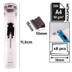 Mp Συρραπτικό Τύπου Κλιπ Pa109 Με 8X Επαναχρησιμοποιήσιμα Κλιπ, 45 Φύλλα, Διάφανο