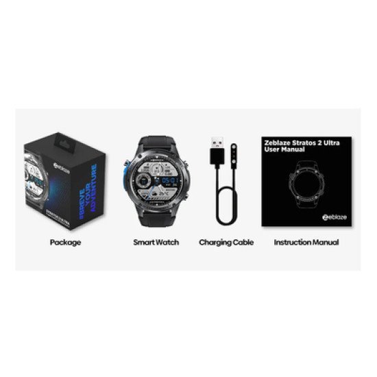 Zeblaze Smartwatch Stratos 2 Ultra, Heart Rate, 1.43" Amoled, Gps, Mil-Std-810H, Μαύρο