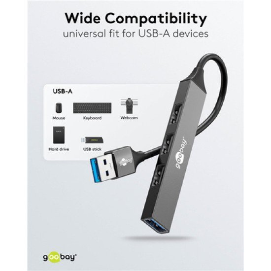 Goobay Usb Hub 74456, 4X Θυρών, Usb 3.2, 5Gbps, Usb Σύνδεση, Γκρι